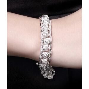 Chunky Silver Color Woven Mesh Chain Bracelet 20CM for Man & Woman, Toggle Clasp